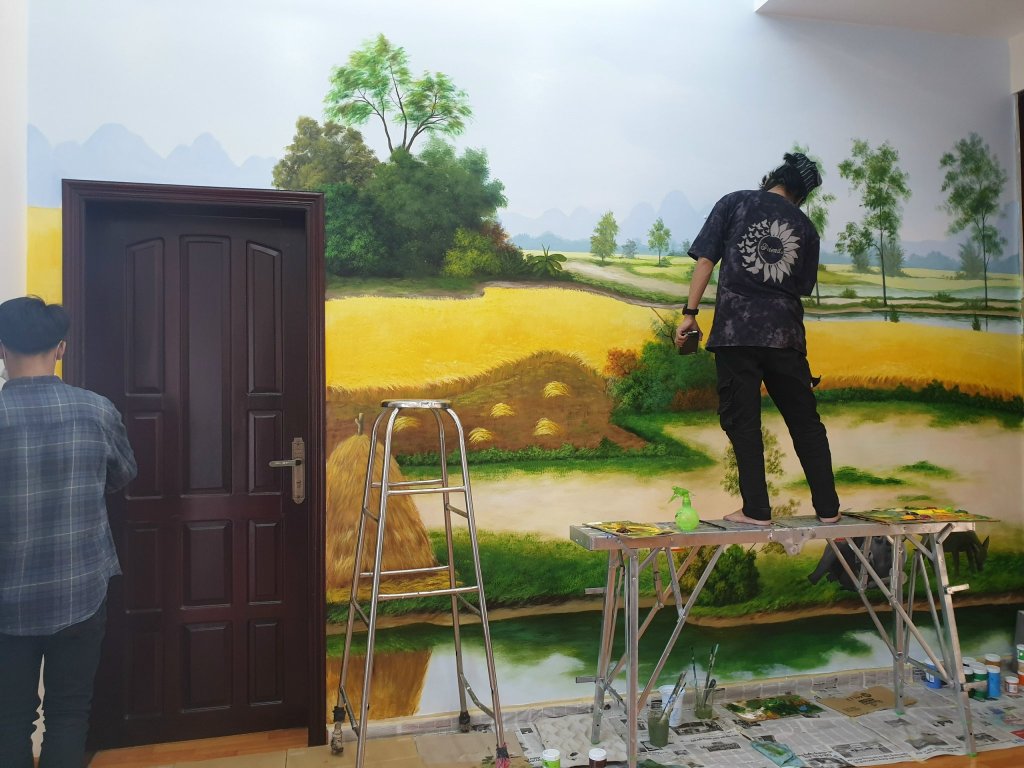 Quy trình thi công tranh tường đồng quê tại PHAN CÔNG decor