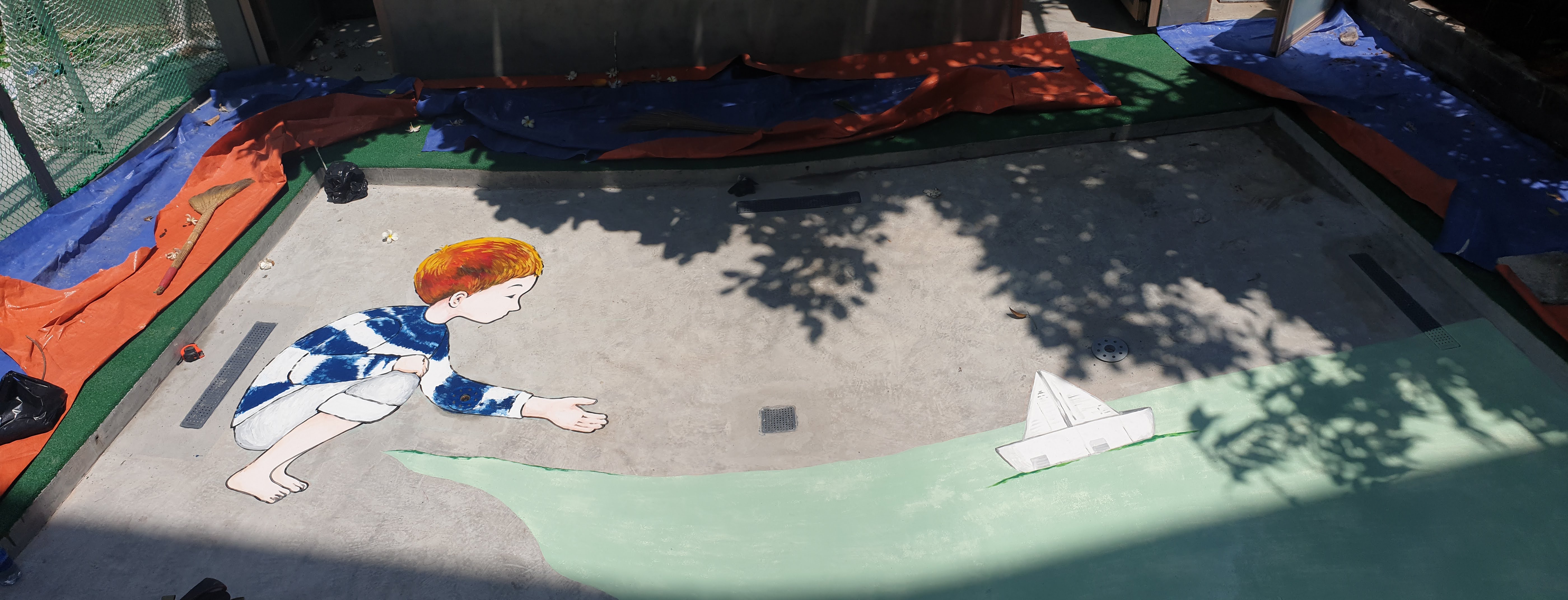 Tranh vẽ trên nền sân chơi do PHAN CÔNG decor thực hiện