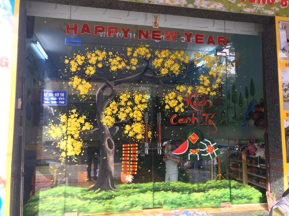 Mẫu tranh trang trí kính Tết đã thực hiện tại PHAN CÔNG decor | Mẫu 3