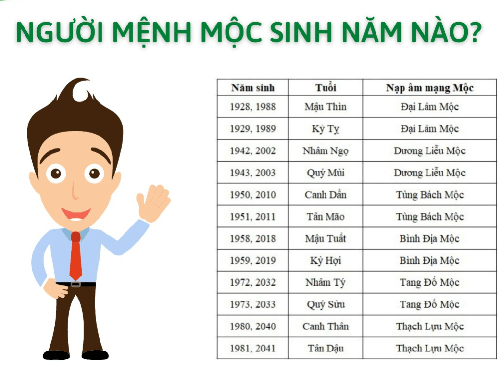 Người mệnh Mộc sinh năm nào?