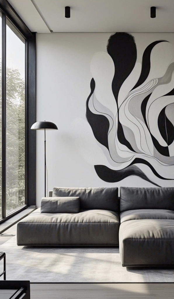 Mẫu vẽ tranh tường đen trắng mới nhất 2025 | Mẫu 3