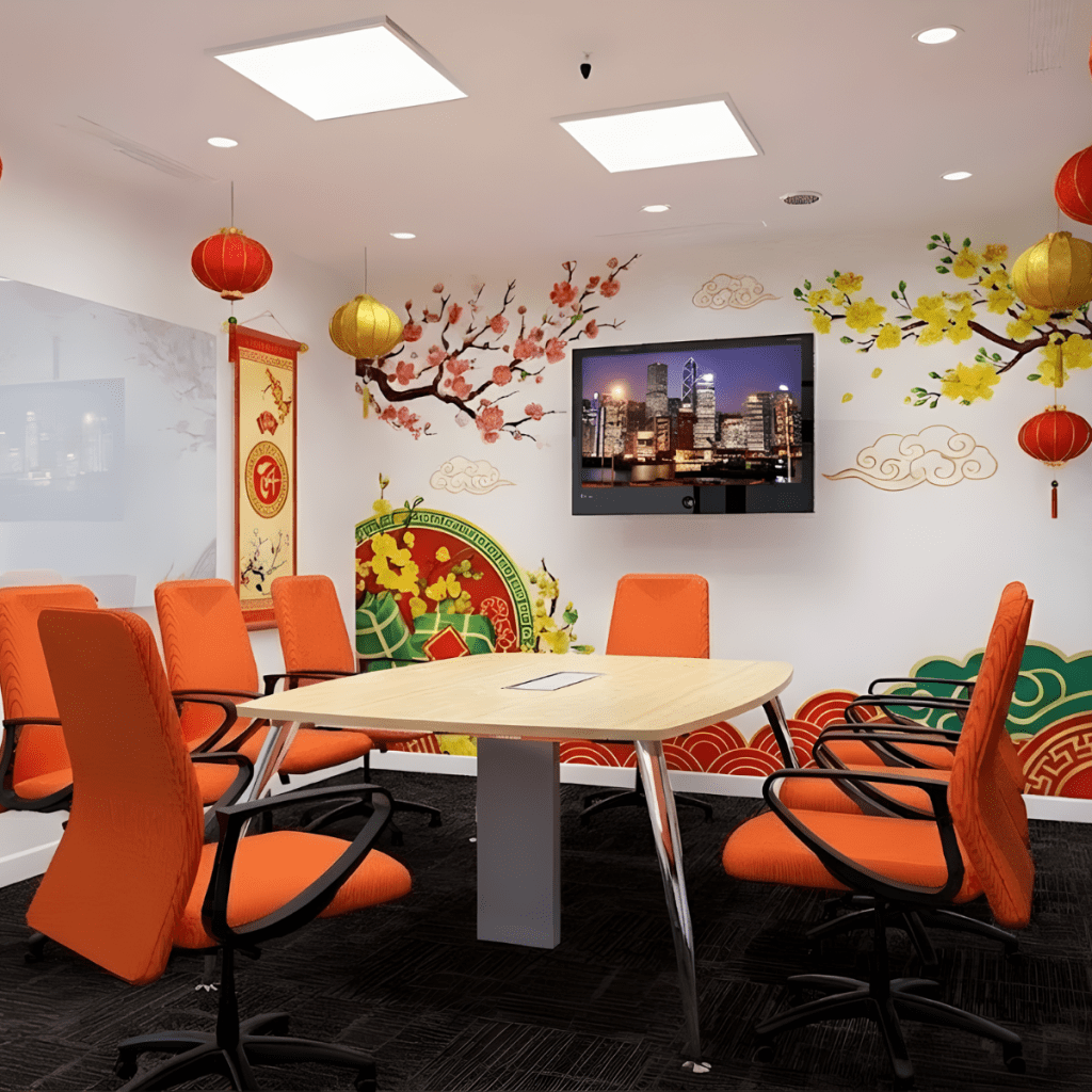 Cách trang trí Tết văn phòng khu vực phòng họp và phòng lãnh đạo tại PHAN CÔNG decor