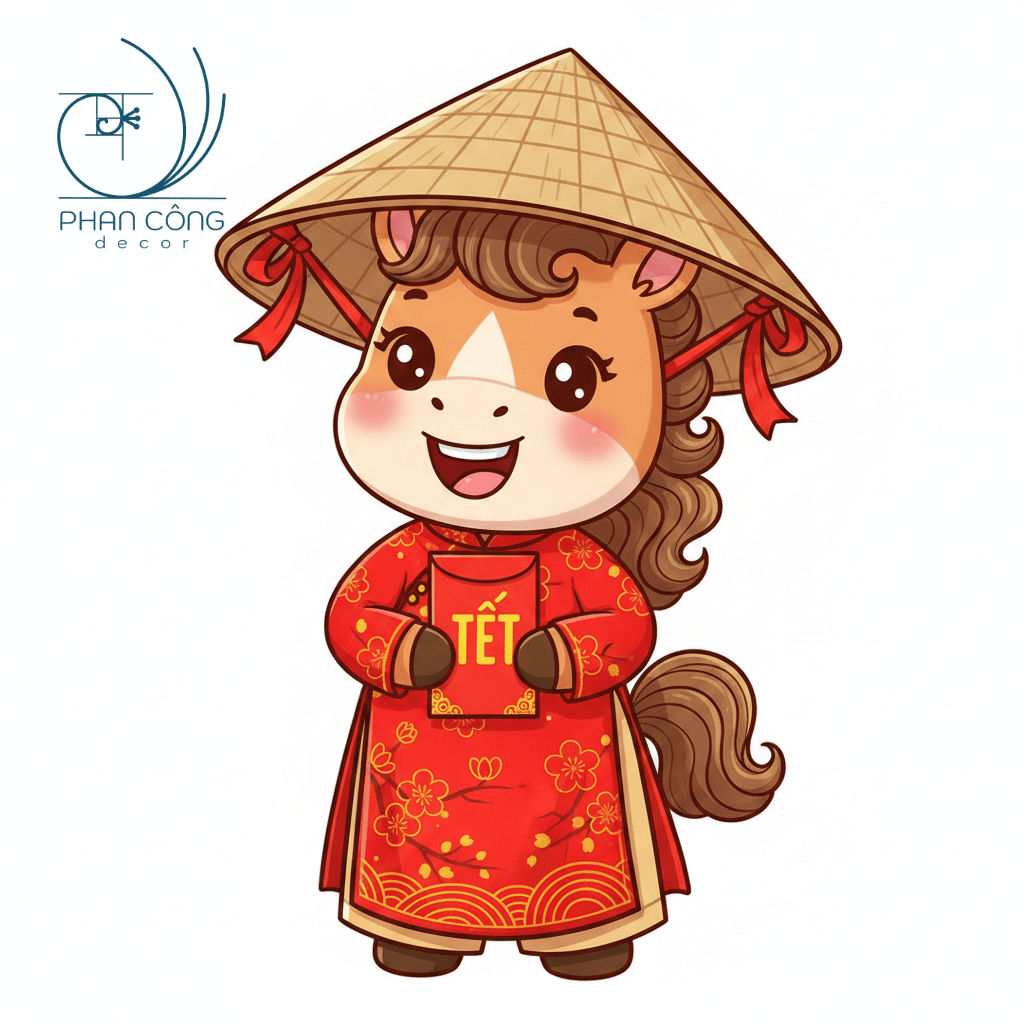 Mẫu ngựa mặc áo dài cầm bao lì xì | Mẫu 1