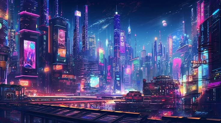 Mẫu tranh tường quán bar Phong cách cyberpunk – đô thị tương lai | Mẫu 1