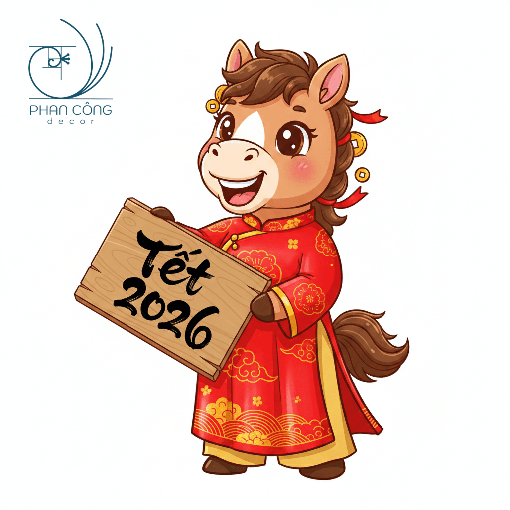 Mẫu Ngựa cầm bảng câu chúc Tết | Mẫu 1