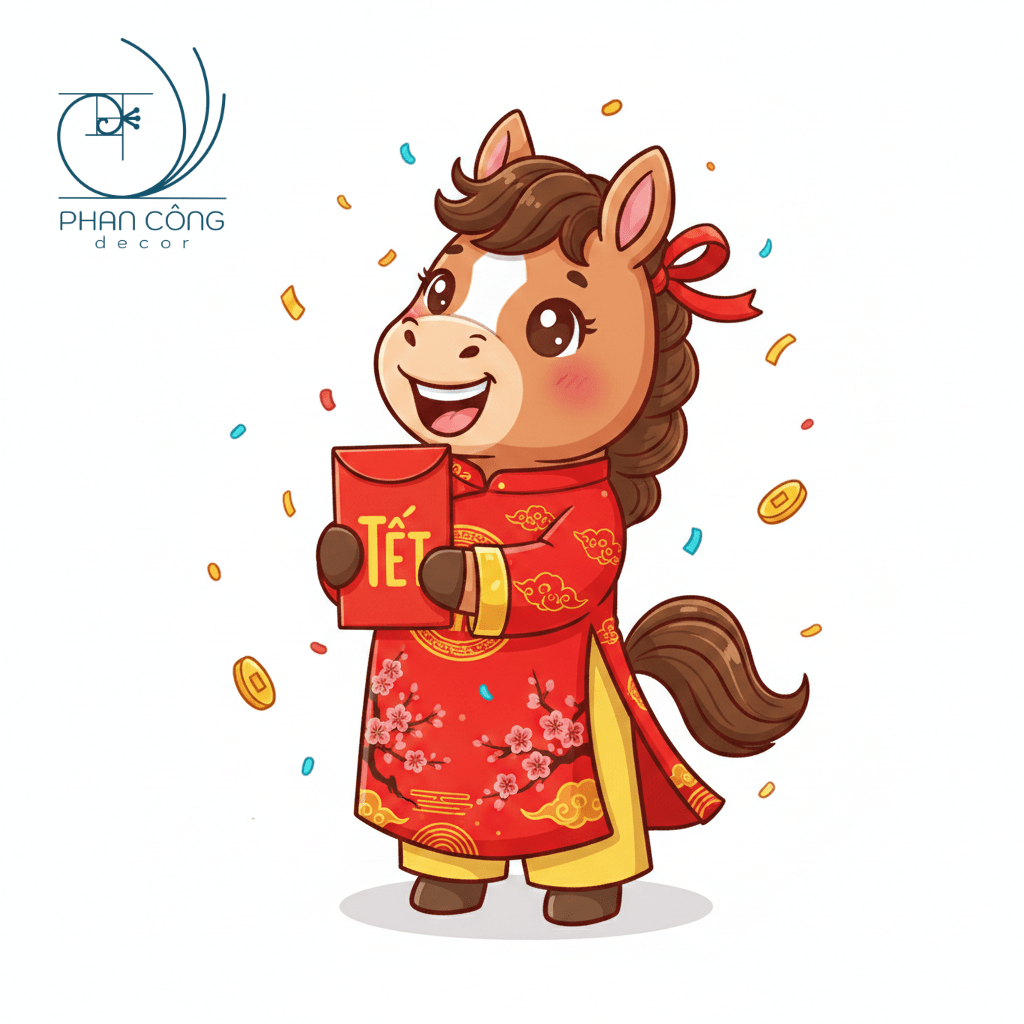 Mẫu ngựa mặc áo dài cầm bao lì xì | Mẫu 2