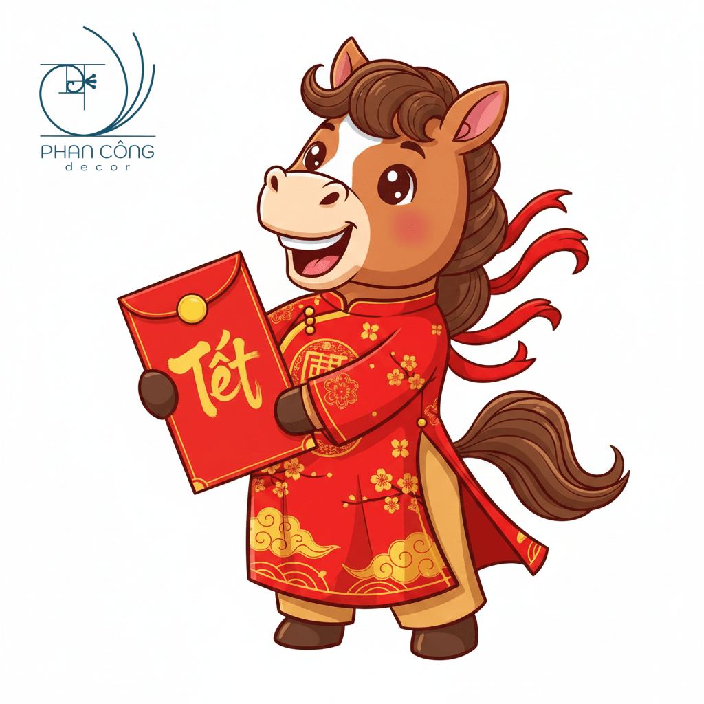 Mẫu ngựa mặc áo dài cầm bao lì xì | Mẫu 3