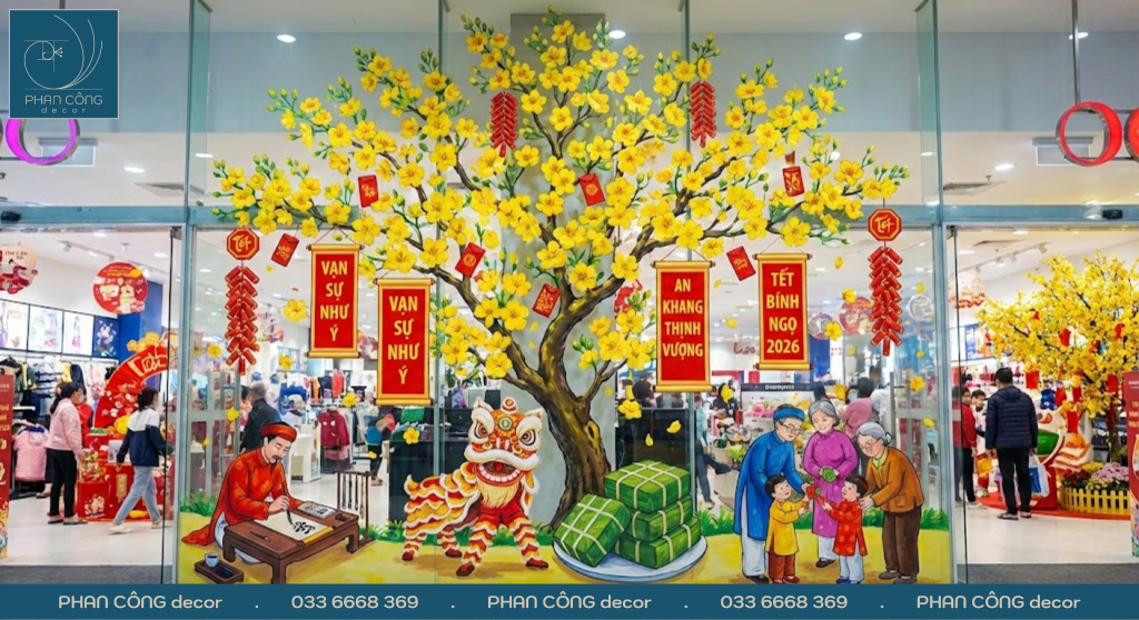 Tranh tranh trí kính Tết Bính Ngọ 2026 độc đáo và đẹp