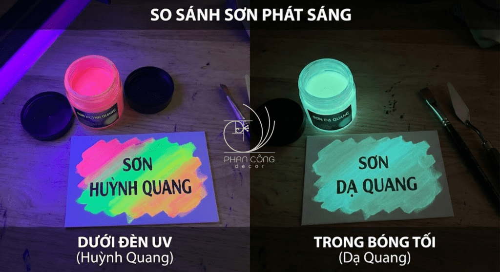 So sánh sơn phát sáng của tranh uv và tranh dạ quanh
