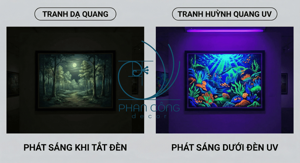 Sự khác nhau giữa tranh huỳnh quang UV và tranh dạ&nbsp;quang