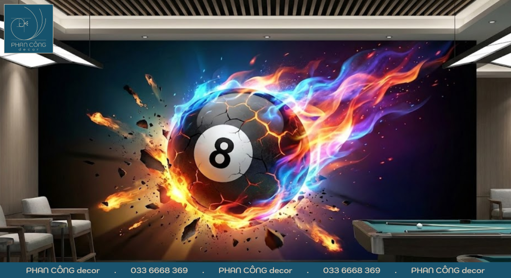 Mẫu tranh tường quán bida | Tranh 3D viên bida và hiệu ứng thị giác 