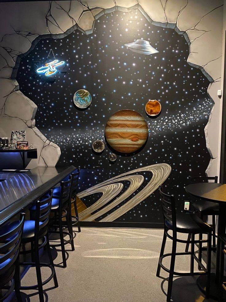 Mẫu tranh tường quán bar Phong cách galaxy – vũ trụ, ngân hà | Mẫu 1