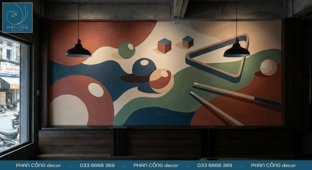 Mẫu tranh tường quán bida | Tranh 2D màu sắc trang trí đơn giản | Mẫu 2