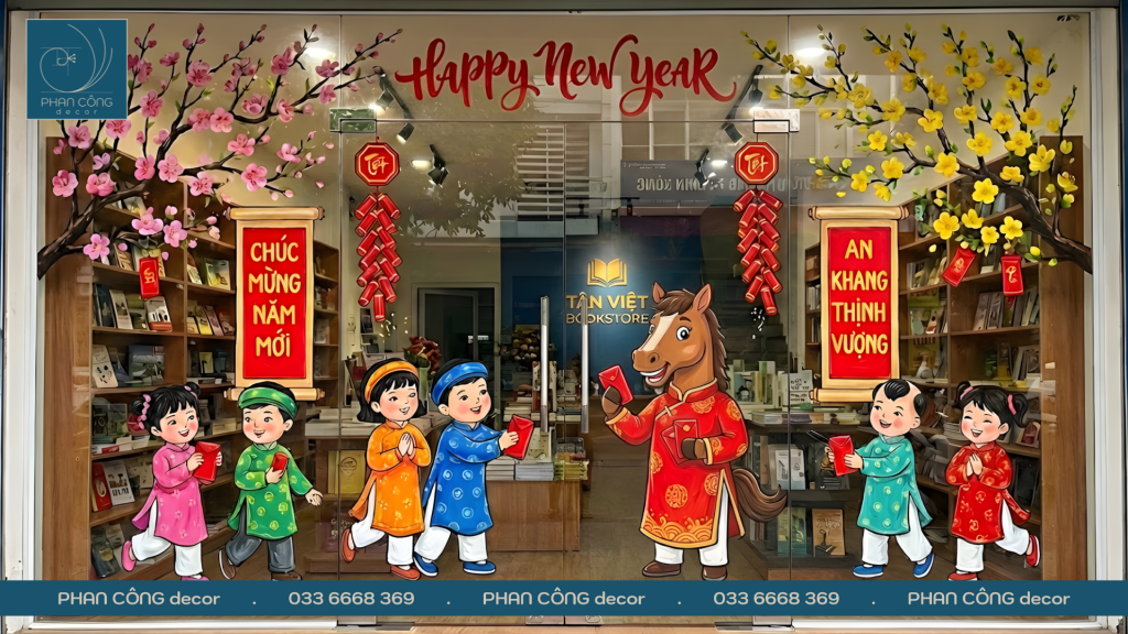 Mẫu vẽ tranh lì xì ngày tết tranh trí kính tại PHAN CÔNG decor