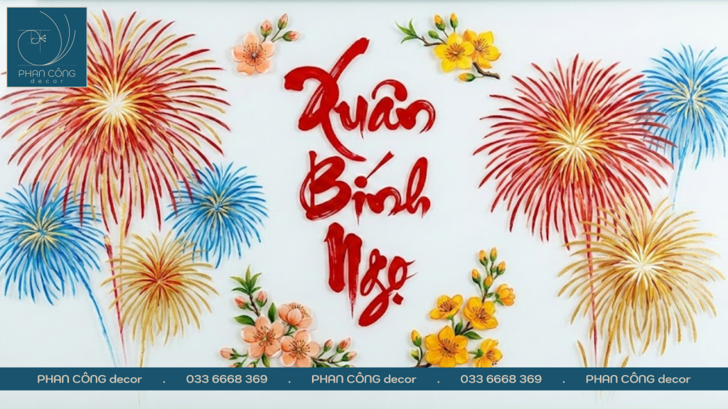 Mẫu vẽ tranh ngày tết pháo hoa​ đẹp và đơn giản tại PHAN CÔNG decor