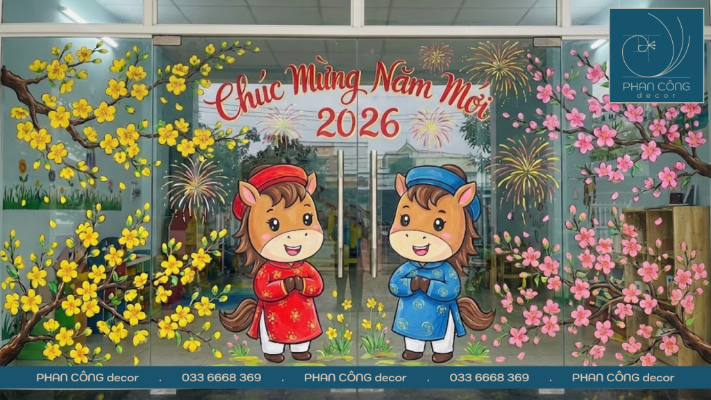 Mẫu Trang Trí Cửa Kính Ngày Tết Mầm Non&nbsp;2026