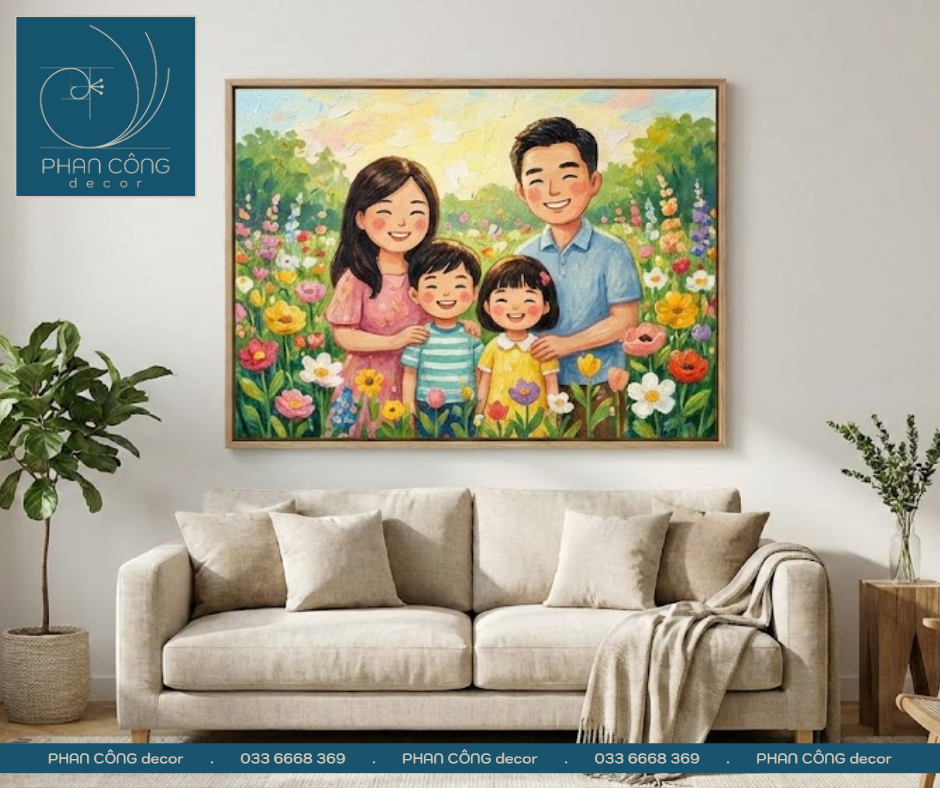 Mẫu vẽ tranh gia đình ngày Tết đơn giản mà đẹp tại PHAN CÔNG decor