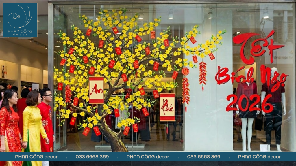 Tranh vẽ cây mai ngày tết​ trang trí kính tại PHAN CÔNG decor