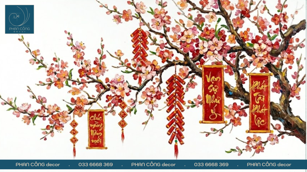 Vẽ tranh kính hoa đào đẹp và chi tiết tại PHAN CÔNG decor