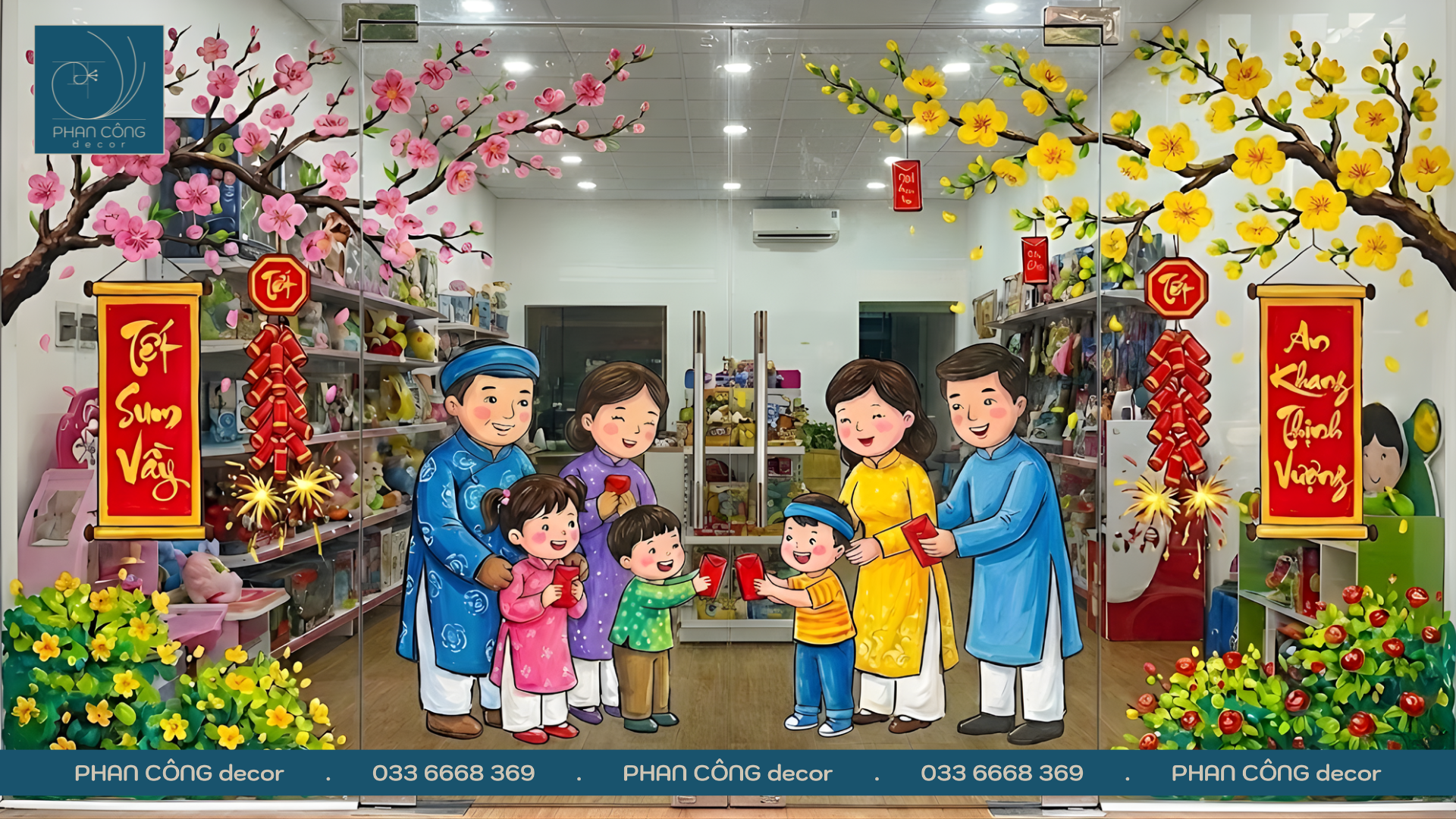 Vẽ tranh lì xì ngày Tết trang trí kính 2026