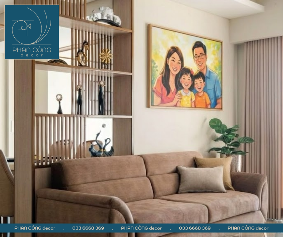 Vẽ tranh canvas hình ảnh gia đình ngày Tết treo phòng khách