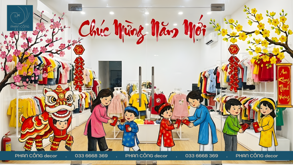 Vẽ tranh kính lì xì ngày Tết tại PHAN CÔNG decor