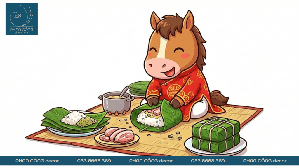 Mẫu tranh vẽ gói bánh chưng đơn giản cho cửa kính diện tích nhỏ tại PHAN CÔNG decor
