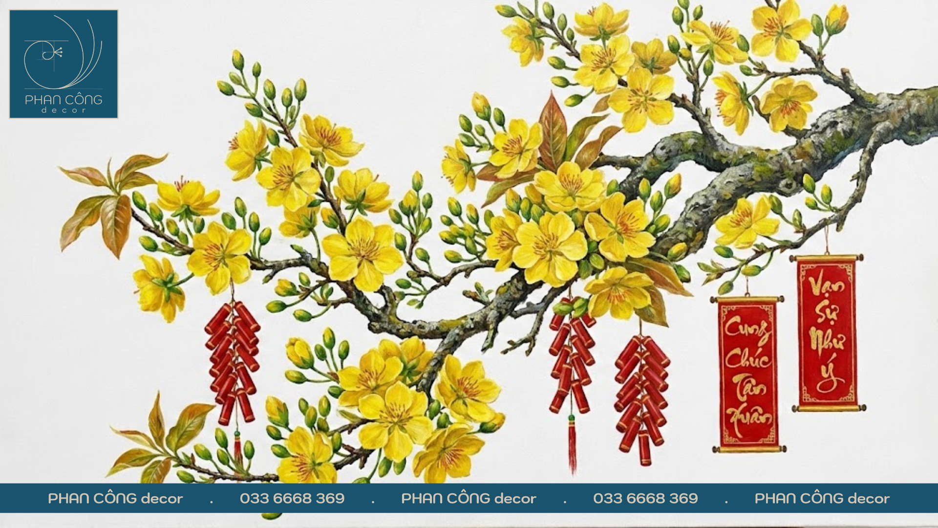 Tranh vẽ cây mai ngày Tết | Mẫu tranh kính Tết 2026