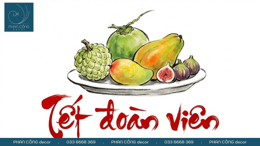 Mẫu tranh mâm ngũ quả ngày Tết trang trí kính tại PHAN CÔNG decor
