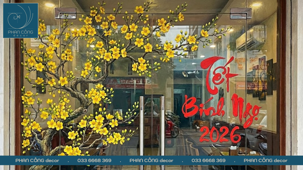 Vẽ tranh cây mai ngày Tết cho nhà ở, cửa hàng và doanh nghiệp