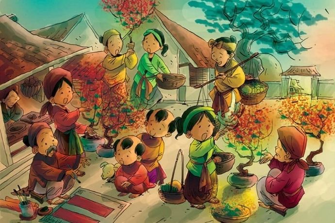 Cách vẽ phong cảnh ngày Tết