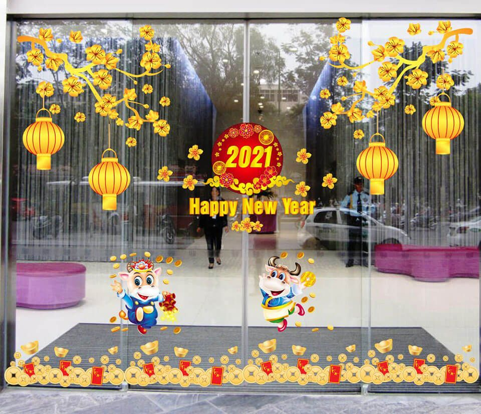 Mẫu trang trí Tết cho cửa kính bằng decal dán tại PHAN CÔNG decor | Mẫu 1