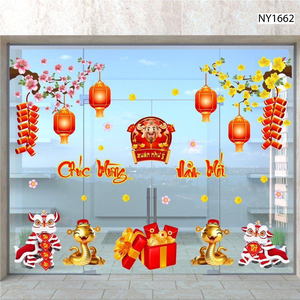 Mẫu trang trí Tết cho cửa kính bằng decal dán tại PHAN CÔNG decor | Mẫu 2
