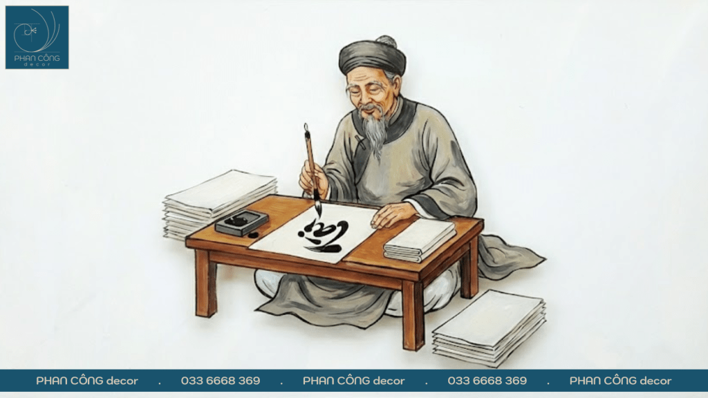 Mẫu tranh vẽ ông đồ ngày Tết cho cửa hàng và doanh nghiệp tại PHAN CÔNG decor | Mẫu 1