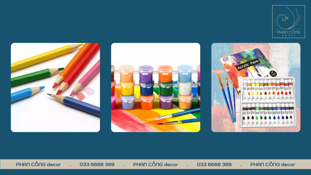 Dụng cụ trước khi vẽ tranh ngày Tết