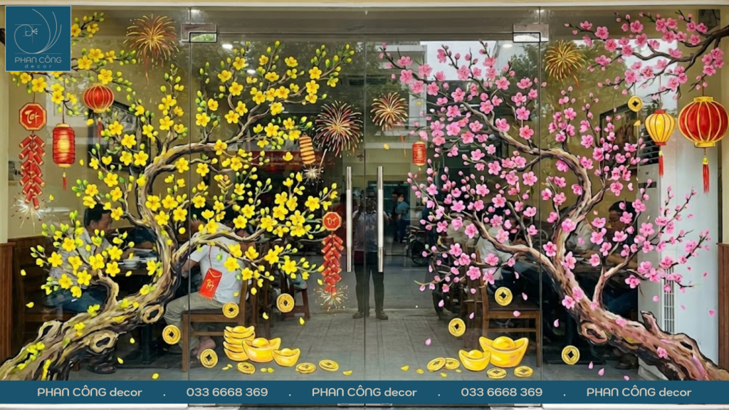 Tranh kính ngày Tết đẹp & thu hút khách được thực hiện tại PHAN CÔNG decor