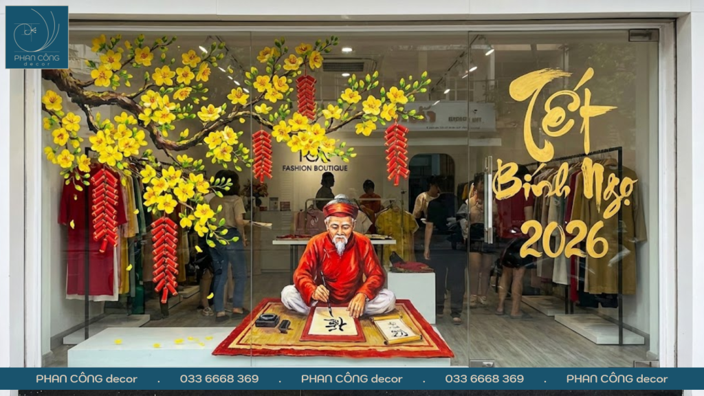 Tranh vẽ ông đồ cùng kết hợp với các phụ kiện khác tại PHAN CÔNG decor