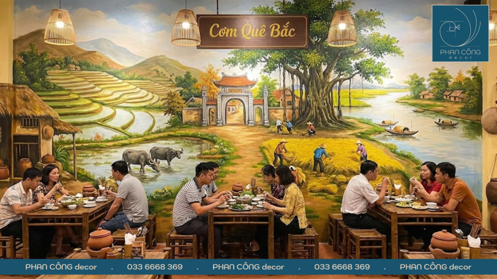 Mẫu vẽ tranh tường phong cảnh đồng quê miền Bắc tại PHAN CÔNG decor
