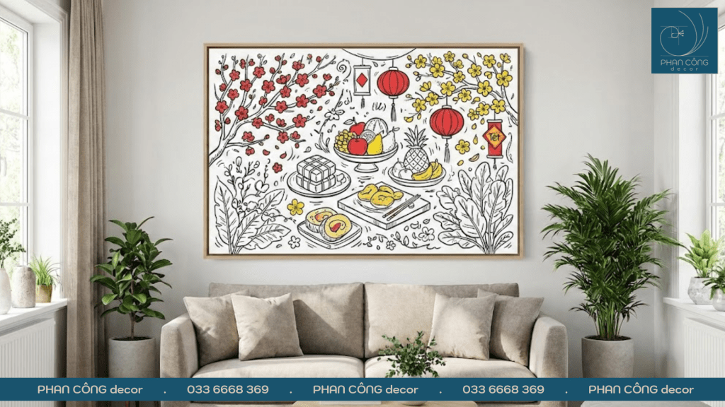 Mẫu tranh vẽ chủ đề lễ hội ngày Tết tại PHAN CÔNG decor