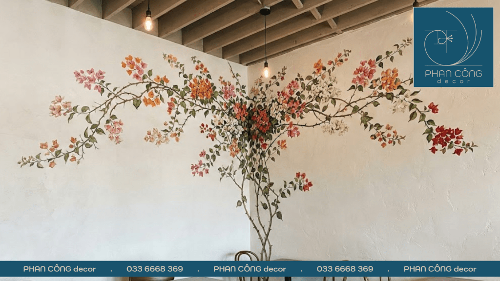 Mẫu tranh vẽ tường giàn hoa giấy tại PHAN CÔNG decor