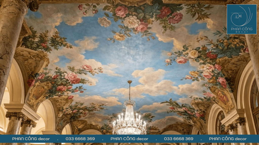 Mẫu Vẽ Trần Mây Phòng Khách Đẹp Và Ấn Tượng&nbsp;#1