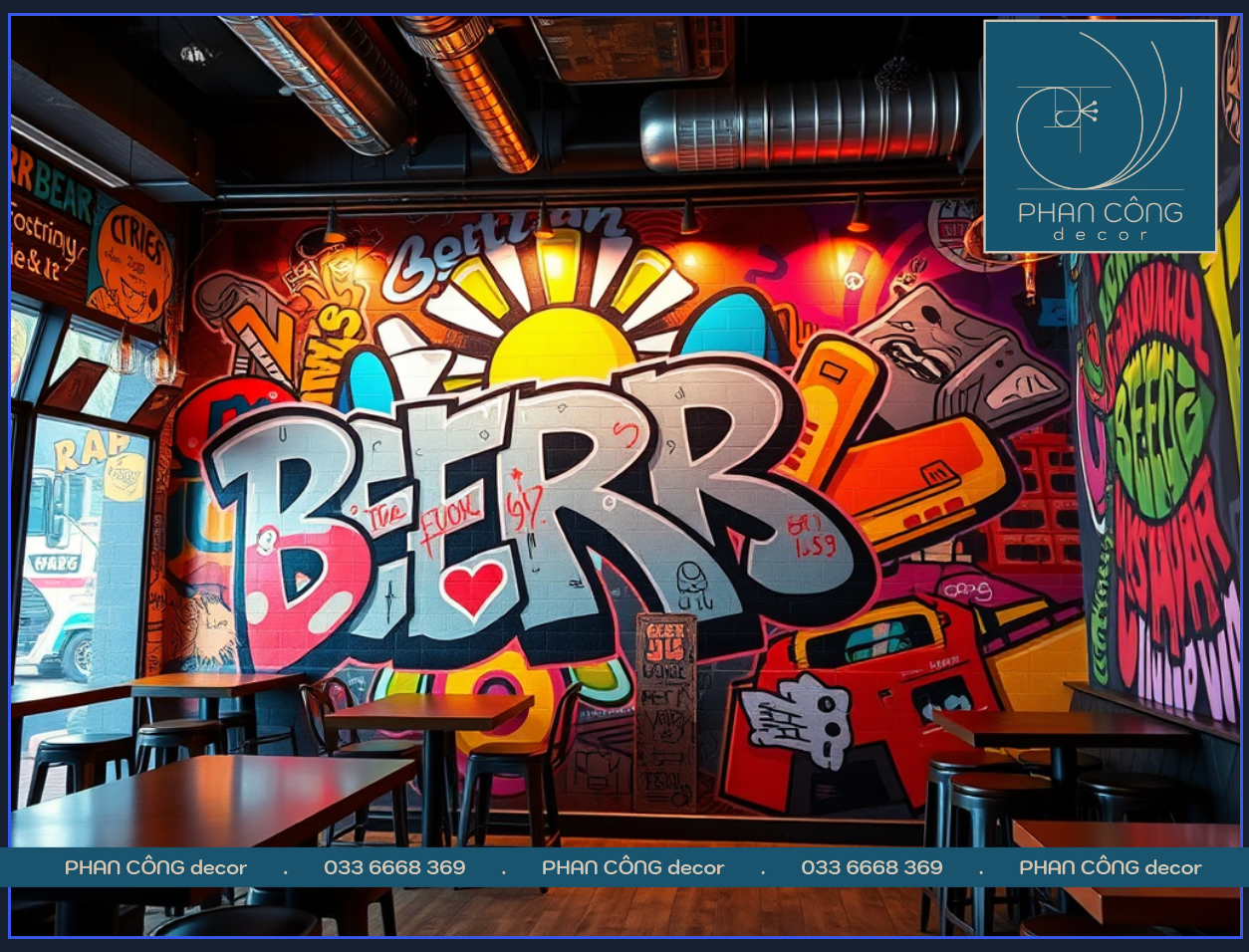 Mẫu vẽ tranh tường graffiti cho quán cà phê, quán bia, quán bar và mô hình F&B | Mẫu 1