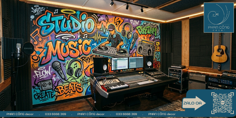 Mẫu vẽ tranh tường phòng thu âm | Phòng nghe nhạc #1
