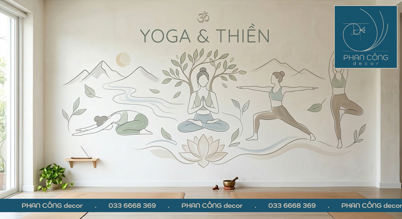 Mẫu vẽ tranh tường yoga phù hợp cho không gian hiện đại 2026